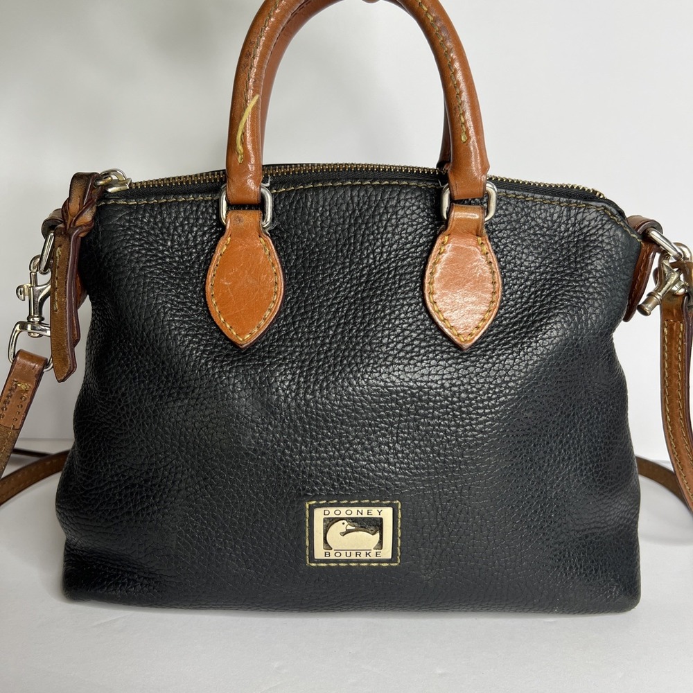 Dooney & Bourke Dillen Crossbody Satchel Hand Bag Pebbled Black Brown Leather - Picture 3 of 16